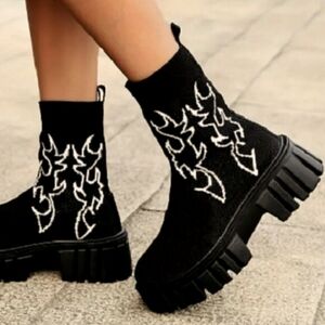 Platform Ankle Boots Lightning Bolt Stretch, 6.5